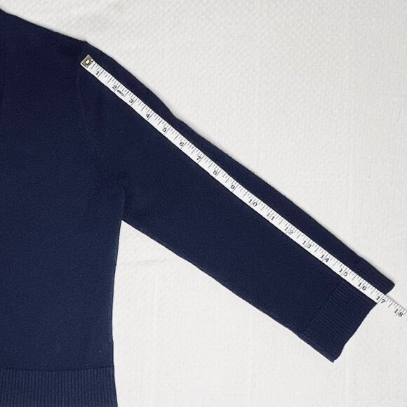 Pointelle Navy Cropped Open-Front Cardigan with White Trim | Size Medium - Picture 7 of 7